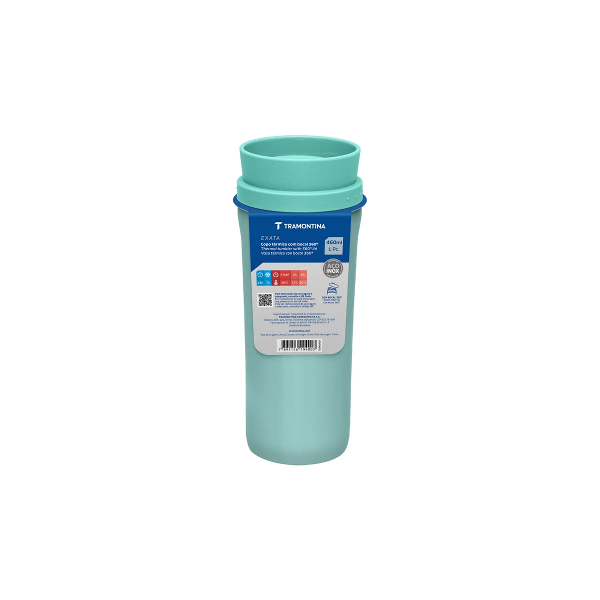 Copo Térmico Tramontina 460 ml Verde em Aço Inox com Bocal 360°