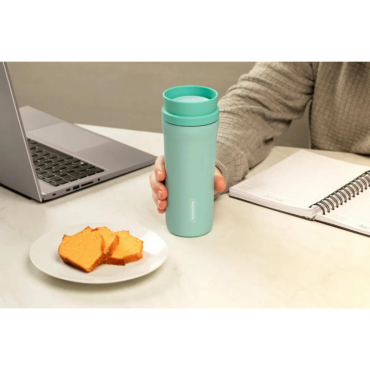 Copo Térmico Tramontina 460 ml Verde em Aço Inox com Bocal 360°