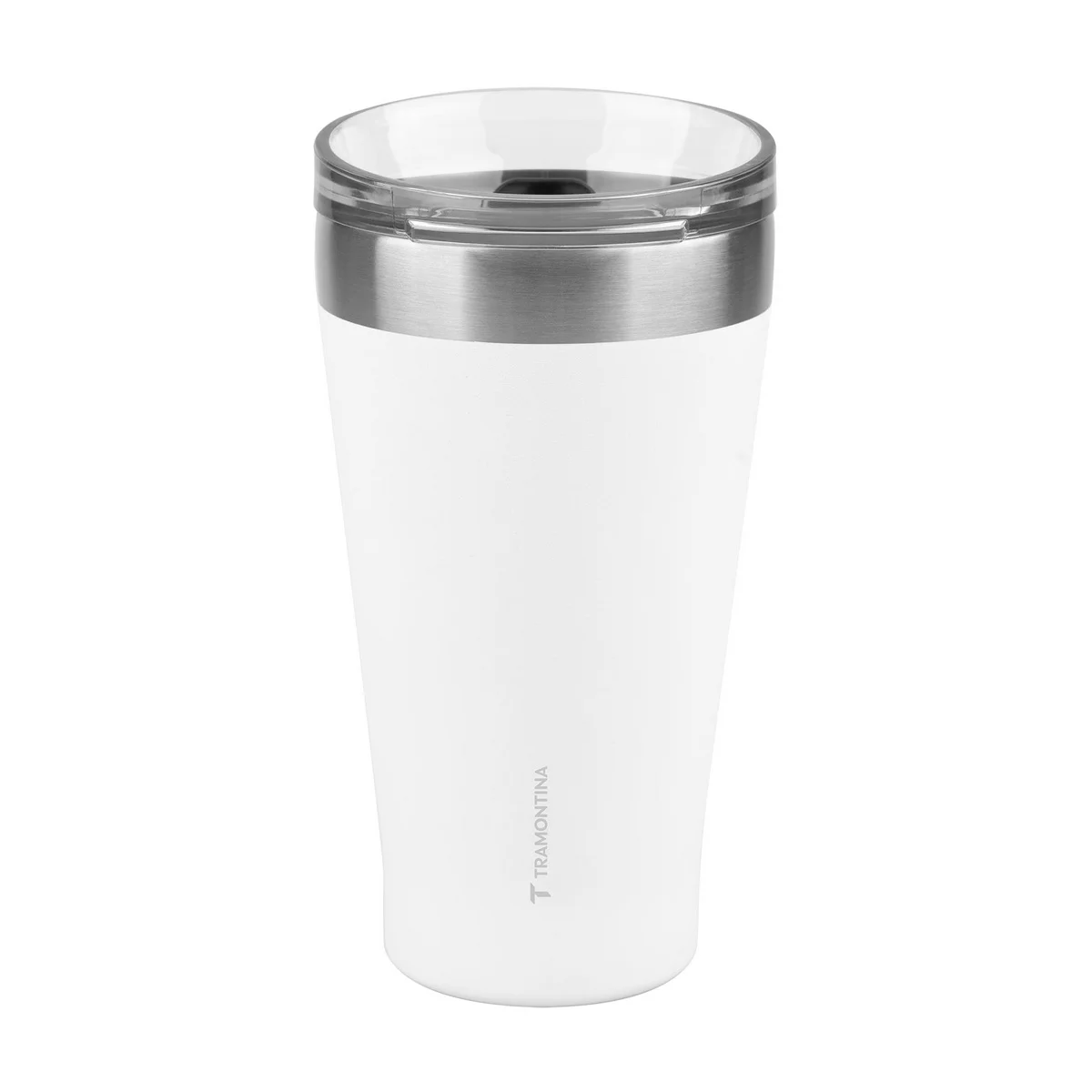 Copo Térmico Tramontina Exata em Aço Inox Branco com Tampa 550 ml