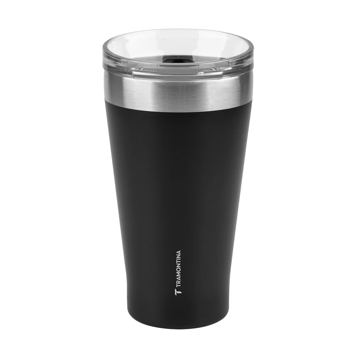 Copo Térmico Tramontina Exata em Aço Inox Preto com Tampa 550 ml