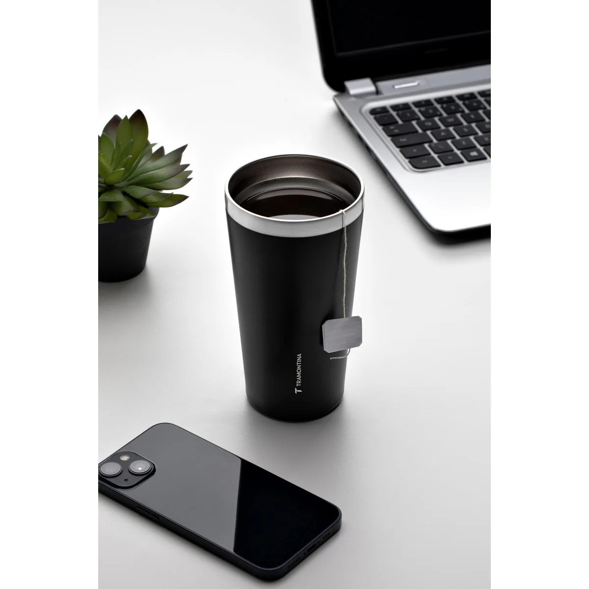 Copo Térmico Tramontina Exata em Aço Inox Preto sem Tampa 420 ml