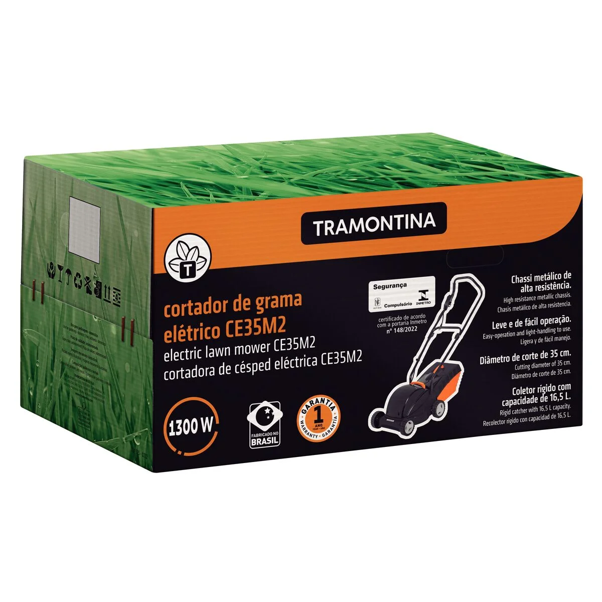 Cortador de Grama Elétrico Tramontina CE35M2 com Diâmetro de Corte de 350 mm Coletor Rígido e Chassi Metálico 1300 W 220 V