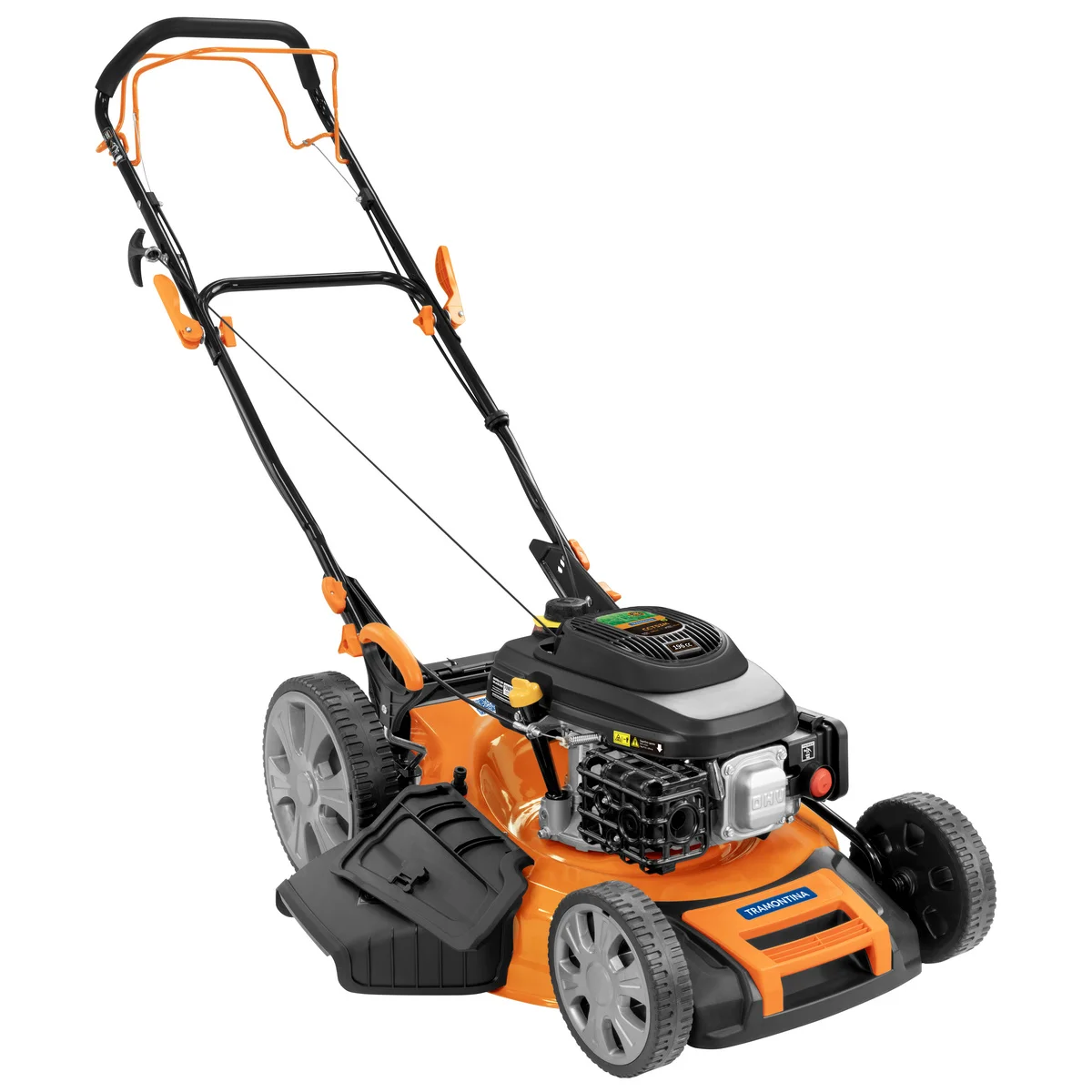 Cortador de Grama a Gasolina Tramontina CCT53M com Diâmetro de Corte de 530 mm Motor 196 cc com Sistema de Tração Chassi Metálico e Recolhedor Rígido