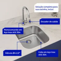Cuba Tramontina Aria Maxi 40 BS em Aço Inox Escovado Com Monocomando e Dosador