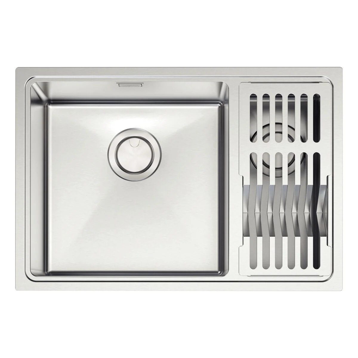 Cuba Tramontina Design Collection Quadrum em Aço Inox com Acabamento Acetinado 66x46 com 2 Cubas e escorredor de pratos e copos