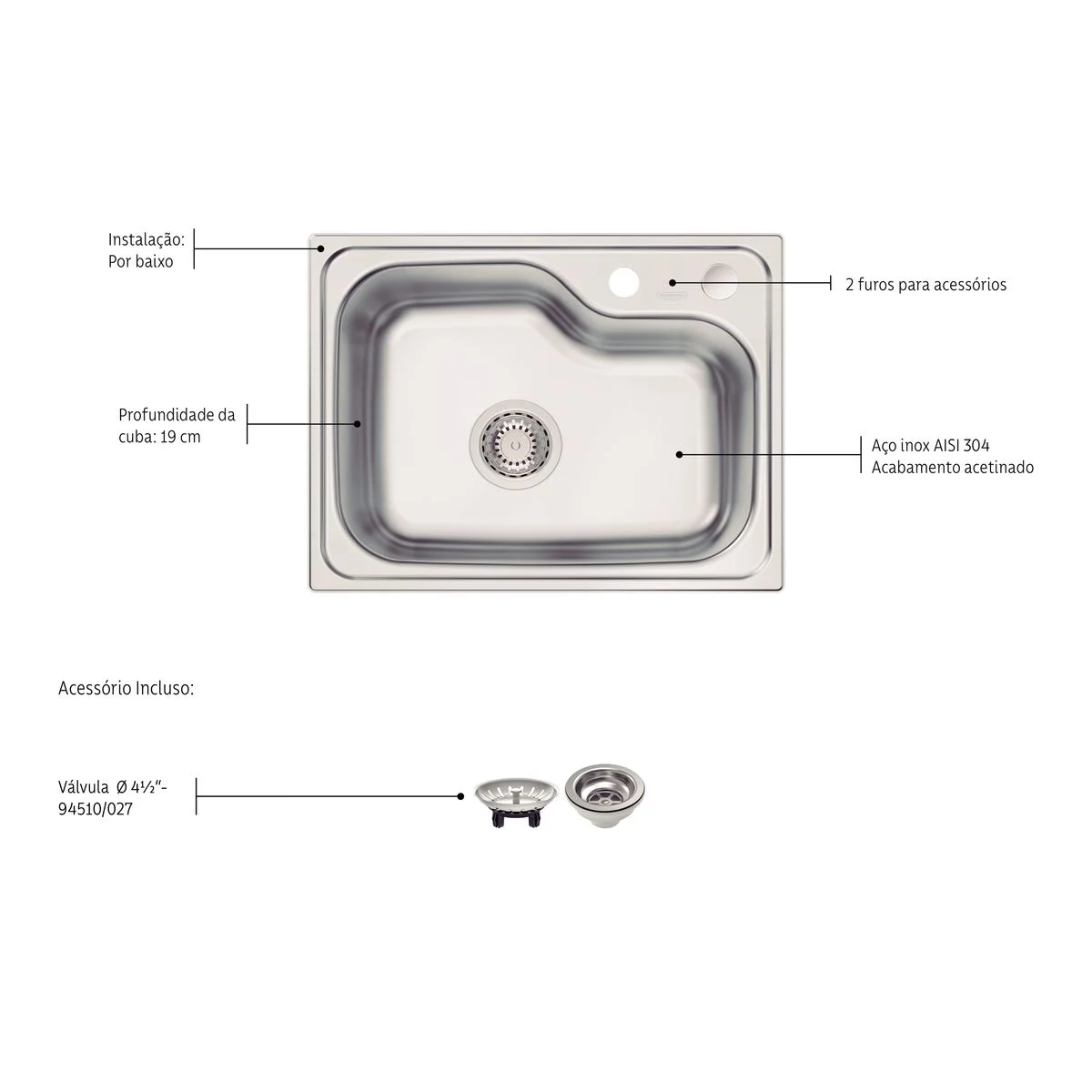 Cuba Tramontina Morgana Compact 48 FX Undermount em Aço Inox
