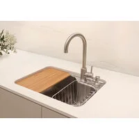Cuba Tramontina Morgana Compact 48 FX Undermount em Aço Inox com Acabamento Escovado com Monocomando, Dosador de Sabão, Tábua e Cesto Aramado