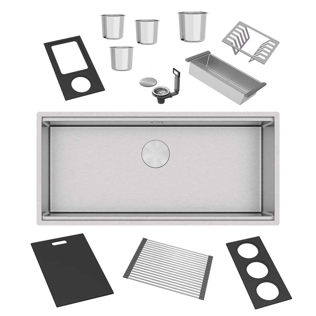 Cuba Tramontina Workstation Quadrum 90 com Acessórios em Aço Inox com Acabamento Acetinado