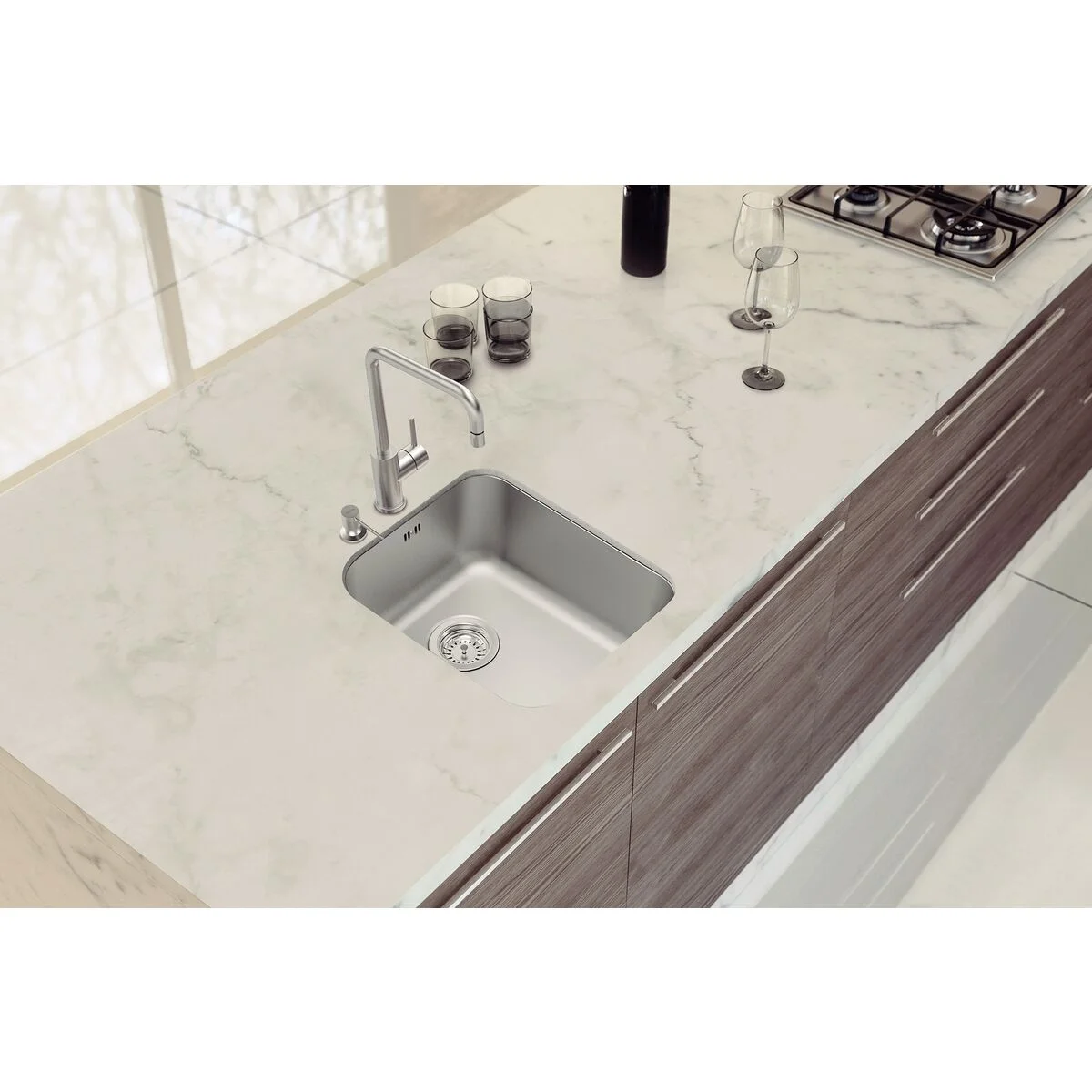 Cuba de Embutir Tramontina Dora 34 BL R6 em Aço Inox Escovado com Válvula e escape 34x40 cm
