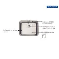 Cuba de Embutir Tramontina Dora 50 BL R6 em Aço Inox Escovado com Válvula e escape 50x40 cm