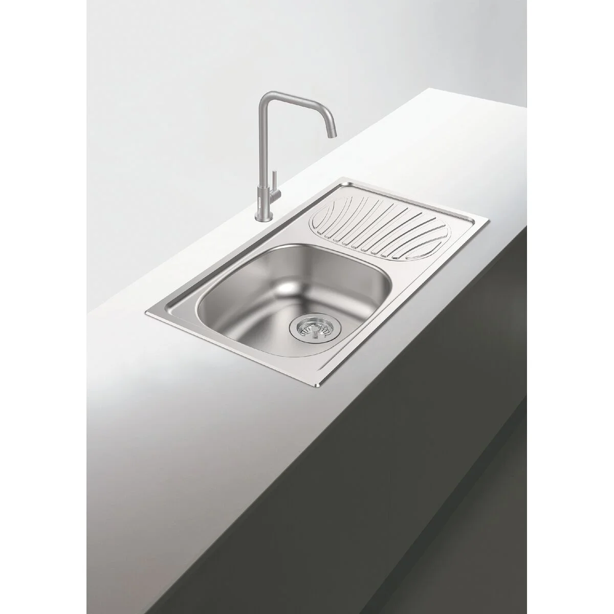 Cuba de Sobrepor Tramontina Alpha 40 R em Aço Inox com Acabamento Natural 78 x 43 cm com Escorredor e Válvula
