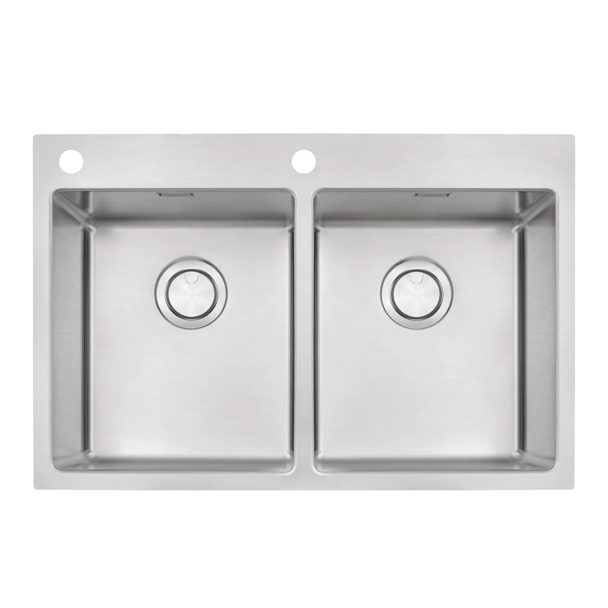 Cuba de Sobrepor Tramontina Design Collection Quadrum Flush em Aço Inox com Acabamento Acetinado 77x51 cm com 2 Cubas