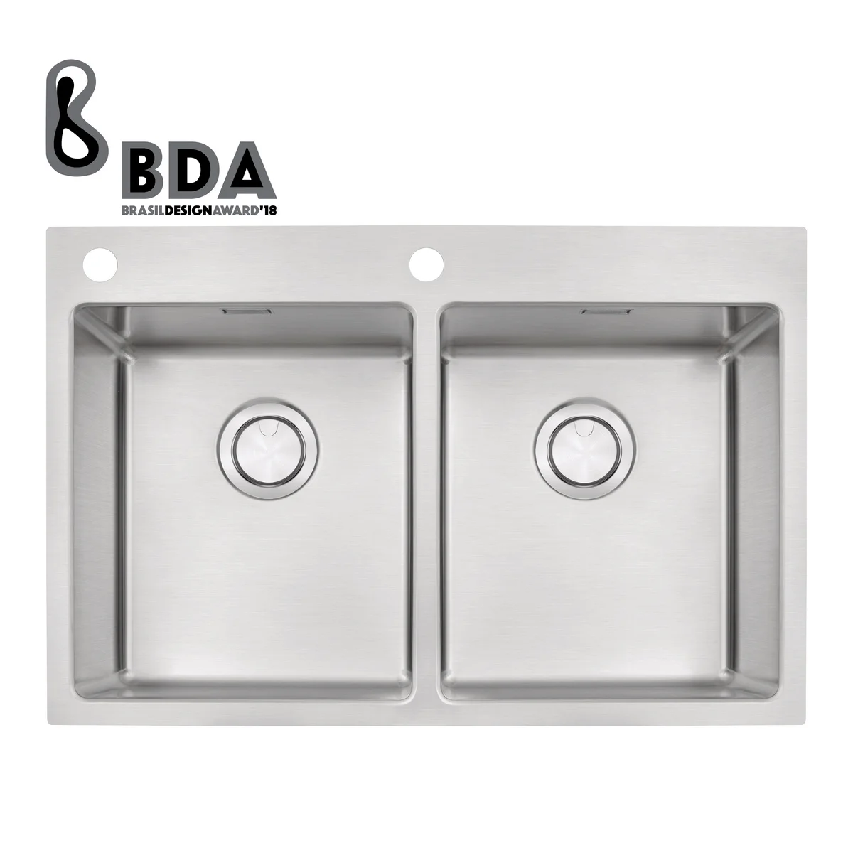 Cuba de Sobrepor Tramontina Design Collection Quadrum Flush em Aço Inox com Acabamento Acetinado 77x51 cm com 2 Cubas