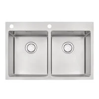 Cuba de Sobrepor Tramontina Design Collection Quadrum Flush em Aço Inox com Acabamento Acetinado 77x51 cm com 2 Cubas