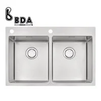 Cuba de Sobrepor Tramontina Design Collection Quadrum Flush em Aço Inox com Acabamento Acetinado 77x51 cm com 2 Cubas