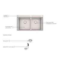 Cuba de Sobrepor Tramontina Design Collection Smooth 2C 40 em Aço Inox com Acabamento Acetinado 86x52 cm com 2 Cubas
