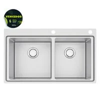 Cuba de Sobrepor Tramontina Design Collection Smooth 2C 40 em Aço Inox com Acabamento Acetinado 86x52 cm com 2 Cubas
