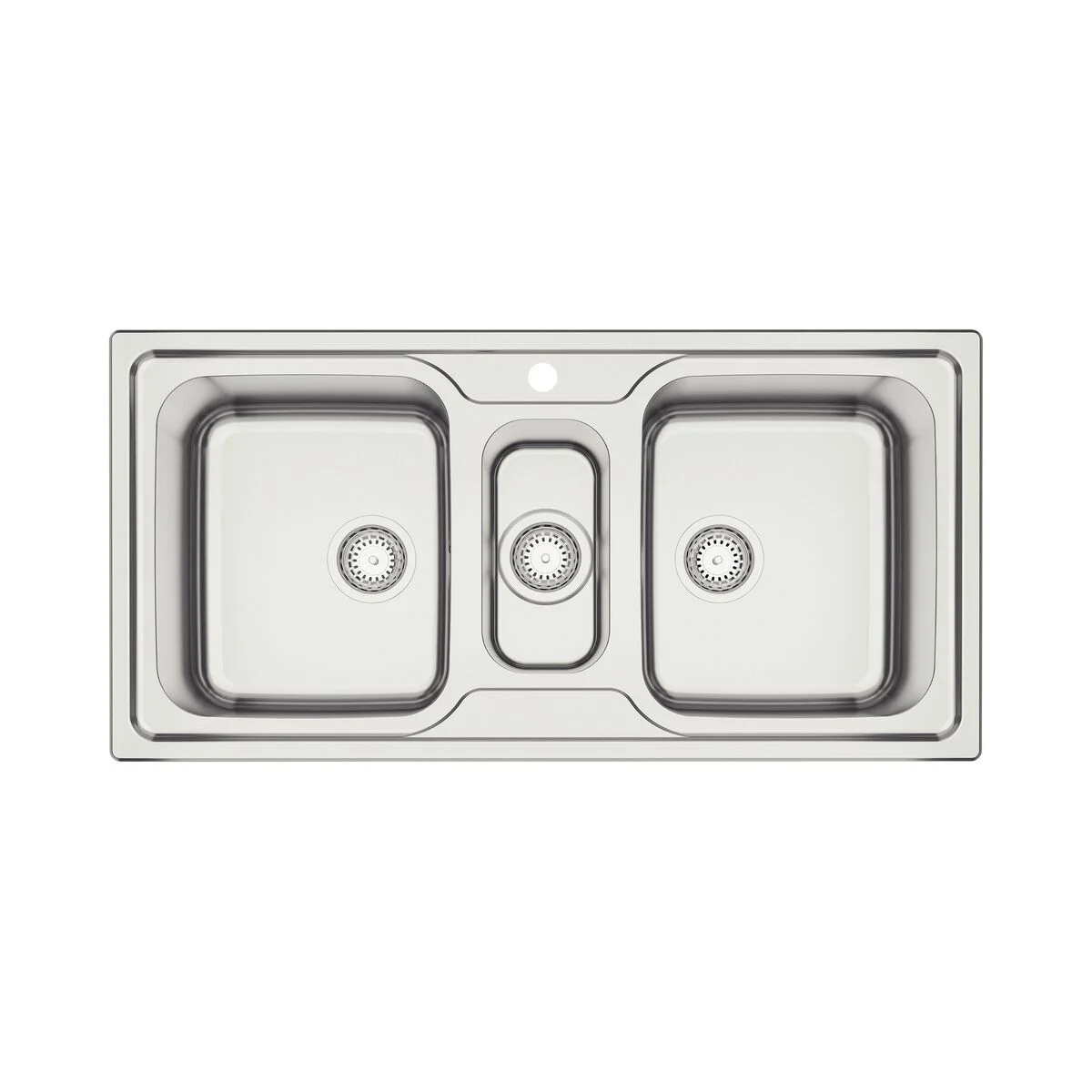 Cuba de Sobrepor Tramontina Marea Deep 2 Cubas e Auxiliar em Aço Inox com Acabamento Escovado 100 x 50 cm com Válvula e Furo para Torneira