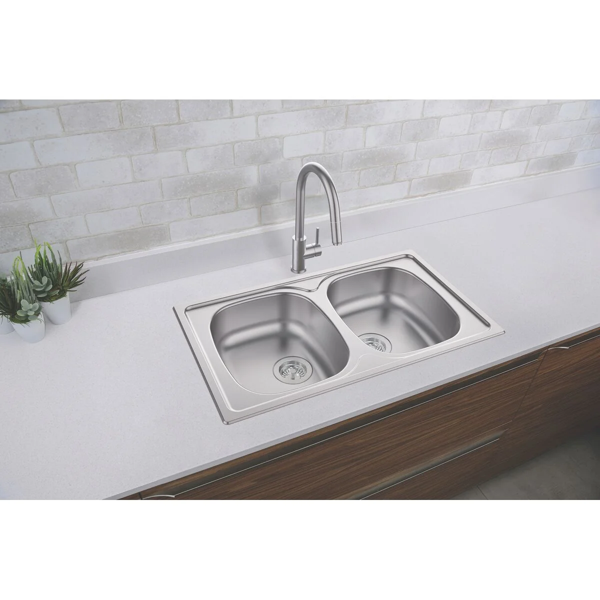 Cuba de Sobrepor Tramontina Sigma 2 Cubas em Aço Inox com Acabamento Natural 86 x 50 cm com Válvula