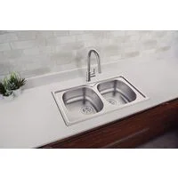 Cuba de Sobrepor Tramontina Sigma 2 Cubas em Aço Inox com Acabamento Natural 86 x 50 cm com Válvula