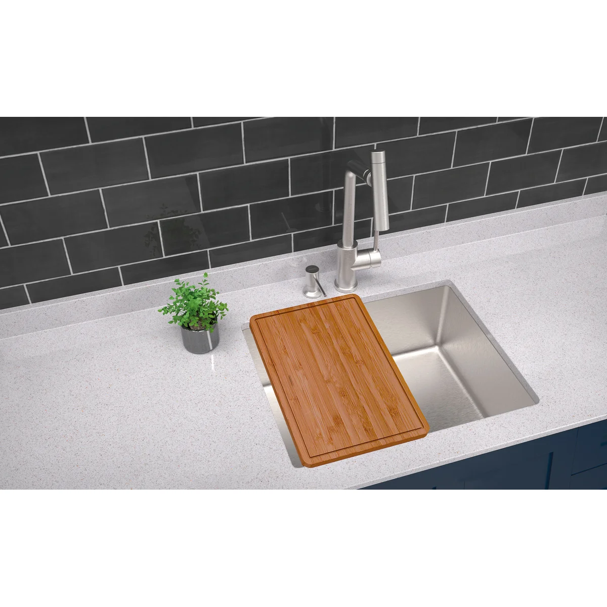Cuba de embutir Tramontina Design Collection Quadrum Undermount em Aço Inox com Dosador de Sabão e Tábua