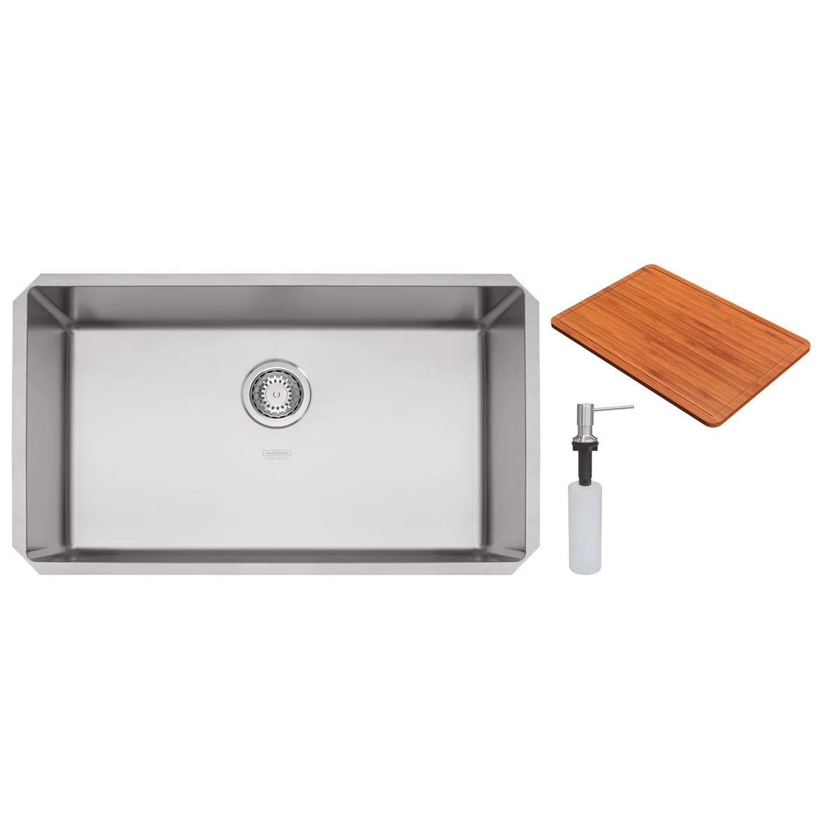 Cuba de embutir Tramontina Design Collection Quadrum Undermount em Aço Inox com Dosador de Sabão e Tábua