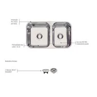 Cuba de embutir/sobrepor Tramontina Isis 2C 34-28 BS em Aço Inox Polido 69x40 com 2 Cubas