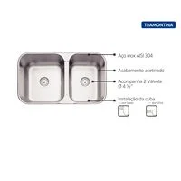 Cuba de embutir/sobrepor Tramontina Isis 2C 34-28 BS em Aço Inox escovado 69x40 com 2 Cubas