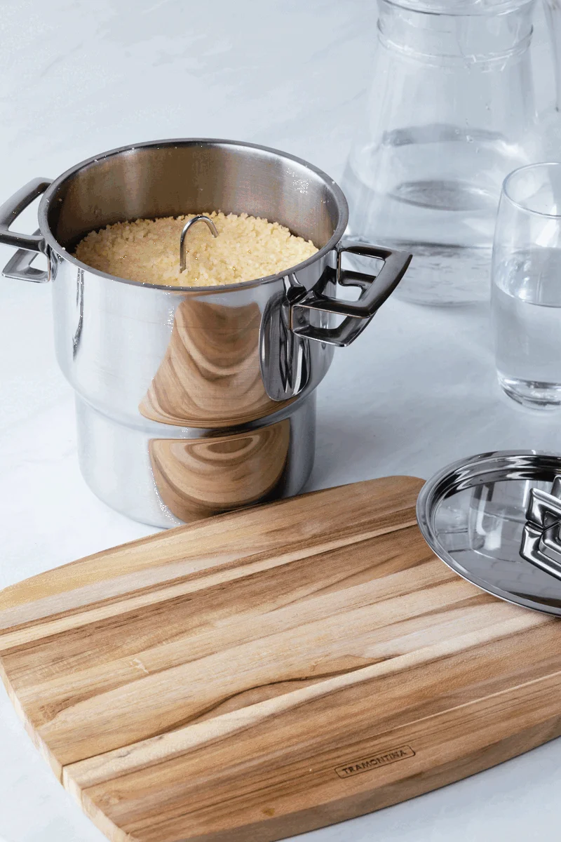 Cuscuzeira Tramontina Brava em Aço Inox com Alças e Tampa 14 cm 2,1 L