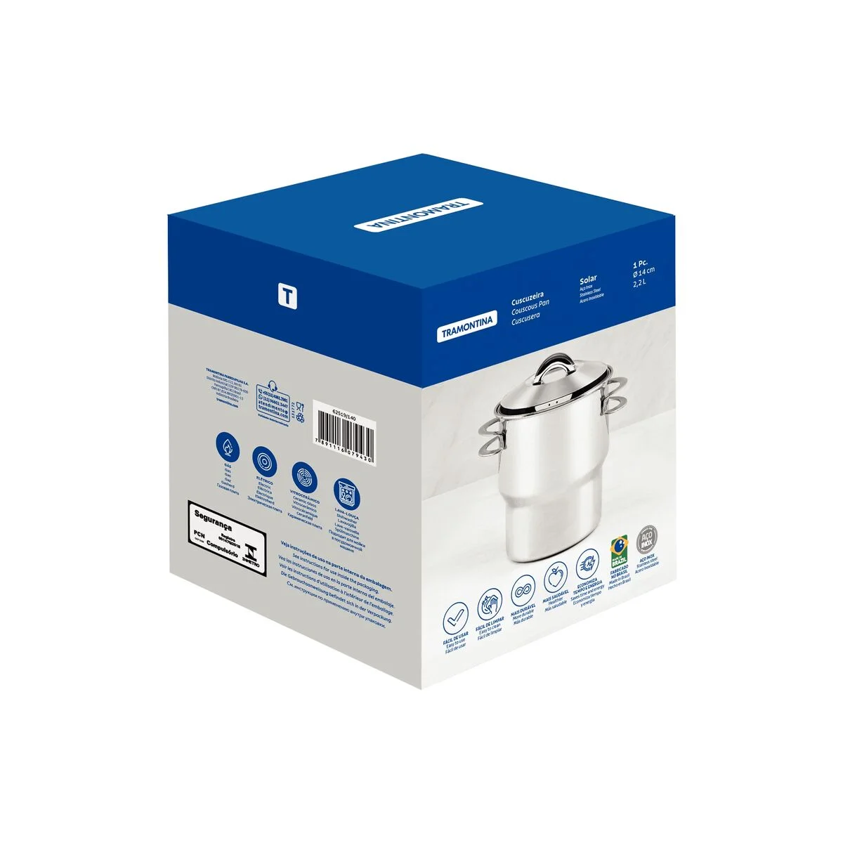 Cuscuzeira Tramontina Solar em Aço Inox com Alças e Tampa 14 cm 2,2 L