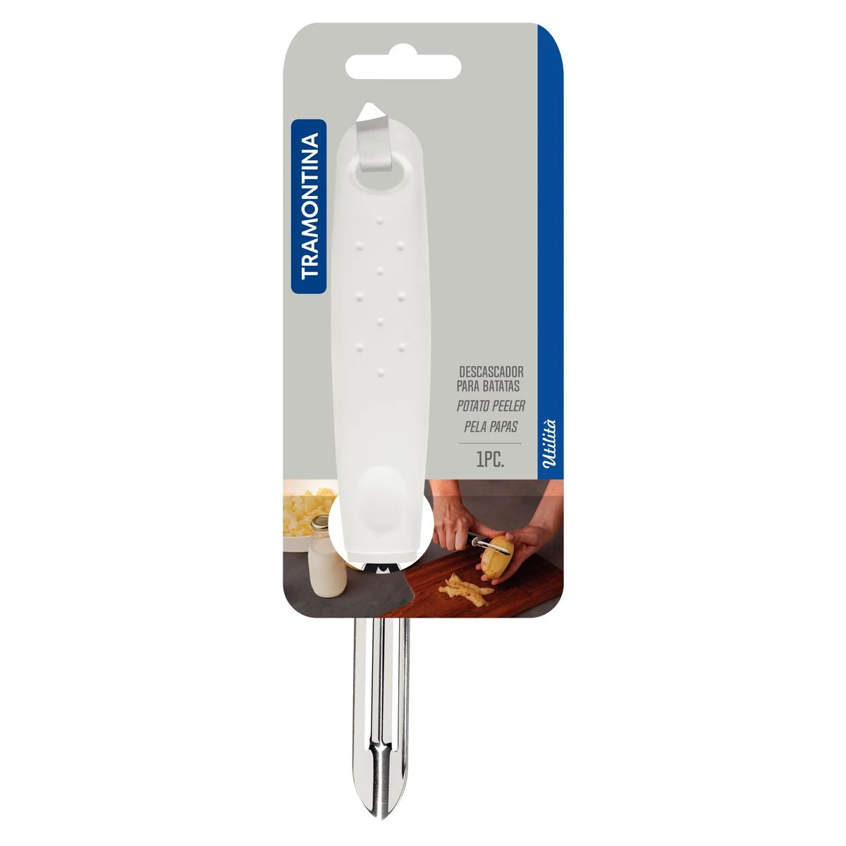 Descascador de Batatas Manual Tramontina Utilità em Aço Inox com Cabo de Polipropileno Branco