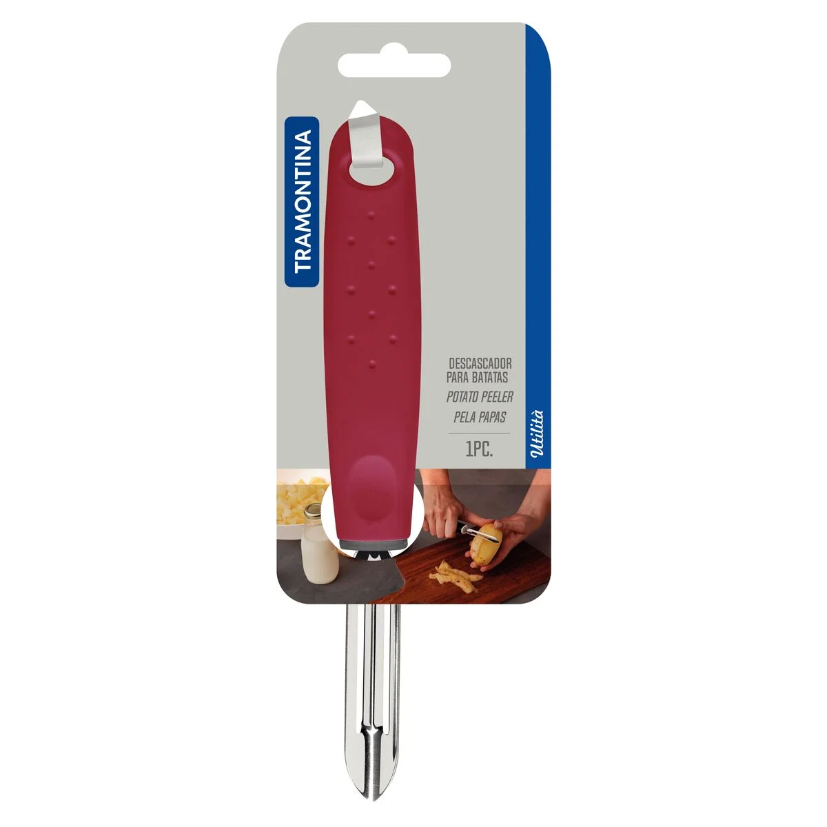 Descascador de Batatas Manual Tramontina Utilità em Aço Inox com Cabo de Polipropileno Vermelho