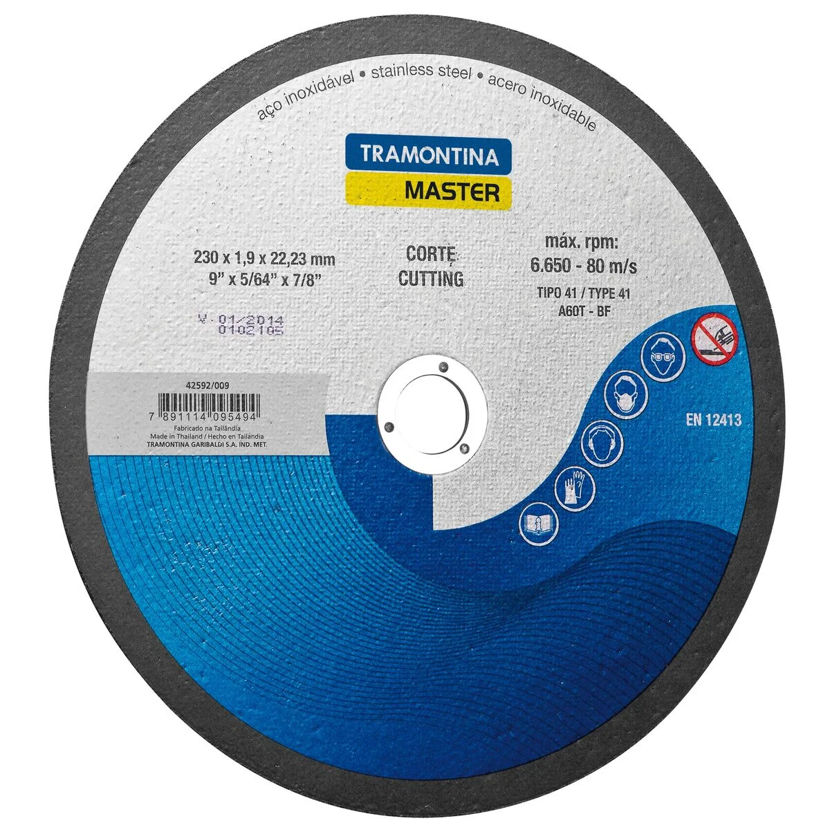 Disco de Corte Fino 9" Tramontina MASTER para Aço Inox e Materiais Endurecidos