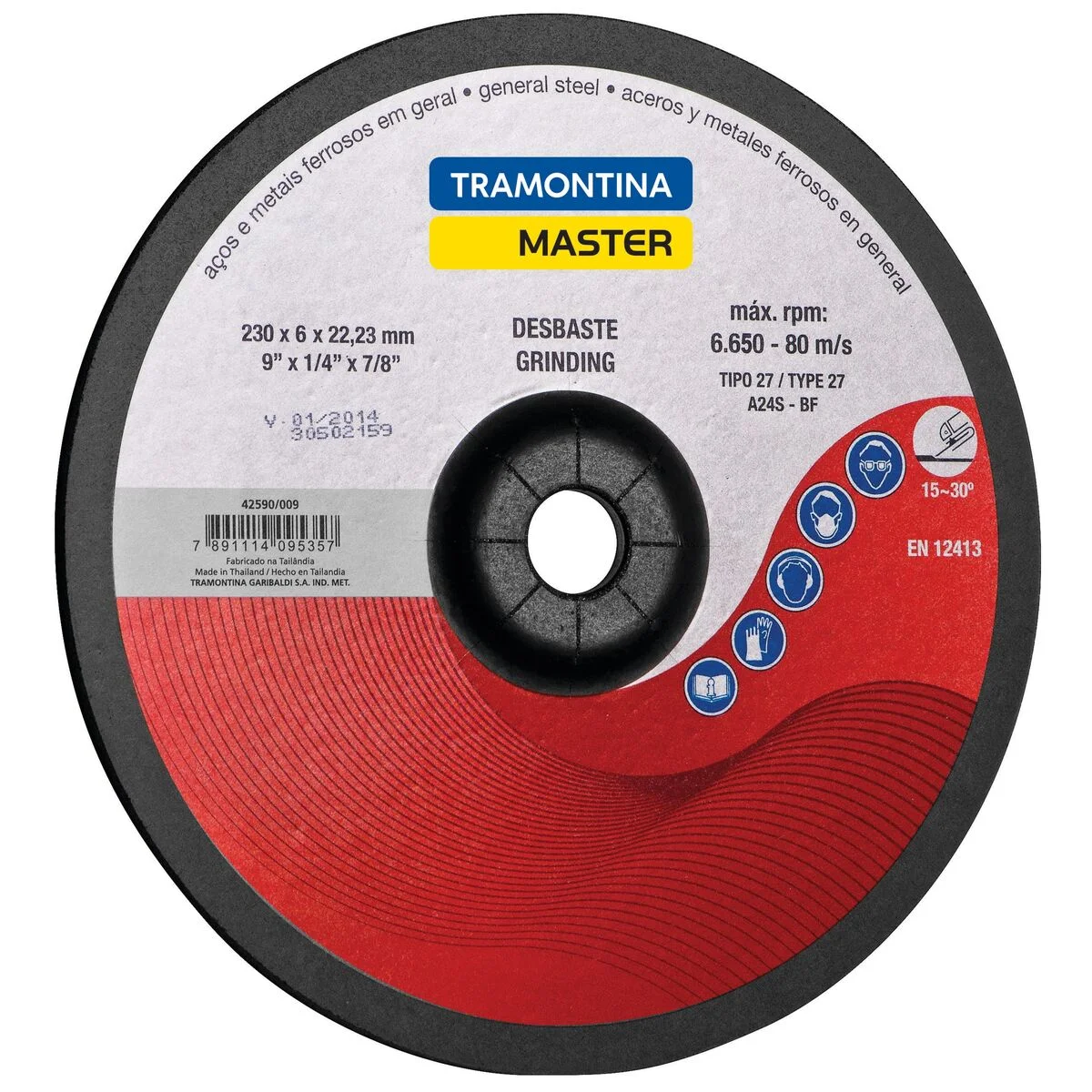 Disco de Desbaste 9" Tramontina MASTER para Aços e Metais