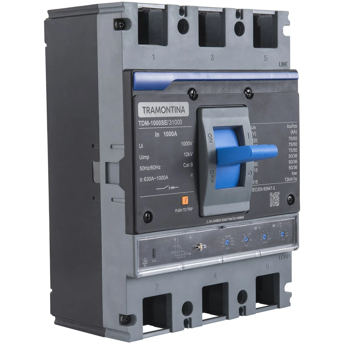 Disjuntor Caixa Moldada Ajustável Tramontina TDM-1000SE 3P 630/1000A 75kA