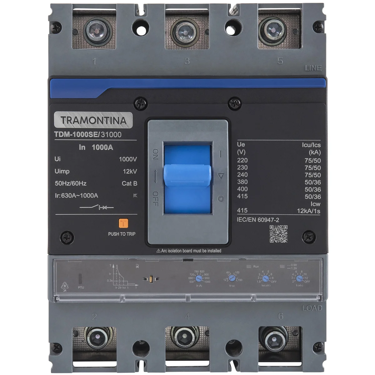 Disjuntor Caixa Moldada Ajustável Tramontina TDM-1000SE 3P 630/1000A 75kA