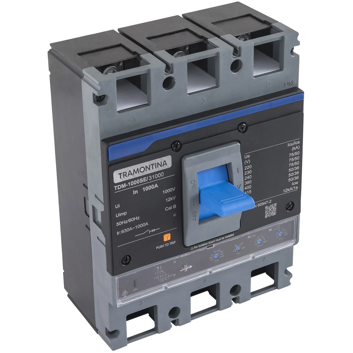 Disjuntor Caixa Moldada Ajustável Tramontina TDM-1000SE 3P 630/1000A 75kA