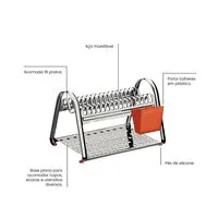 Escorredor de Louça Tramontina Plurale em Aço Inox com Porta Talheres Laranja