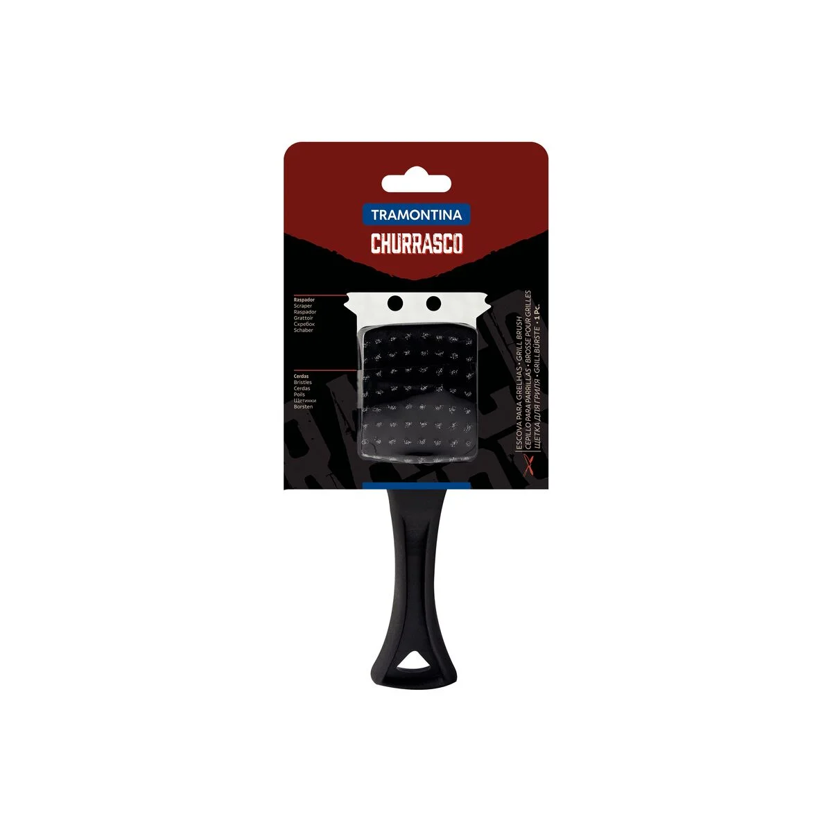 Escova Tramontina Churrasco com Cerdas em Aço Inox e Cabo de Polipropileno Preto 21,6 cm