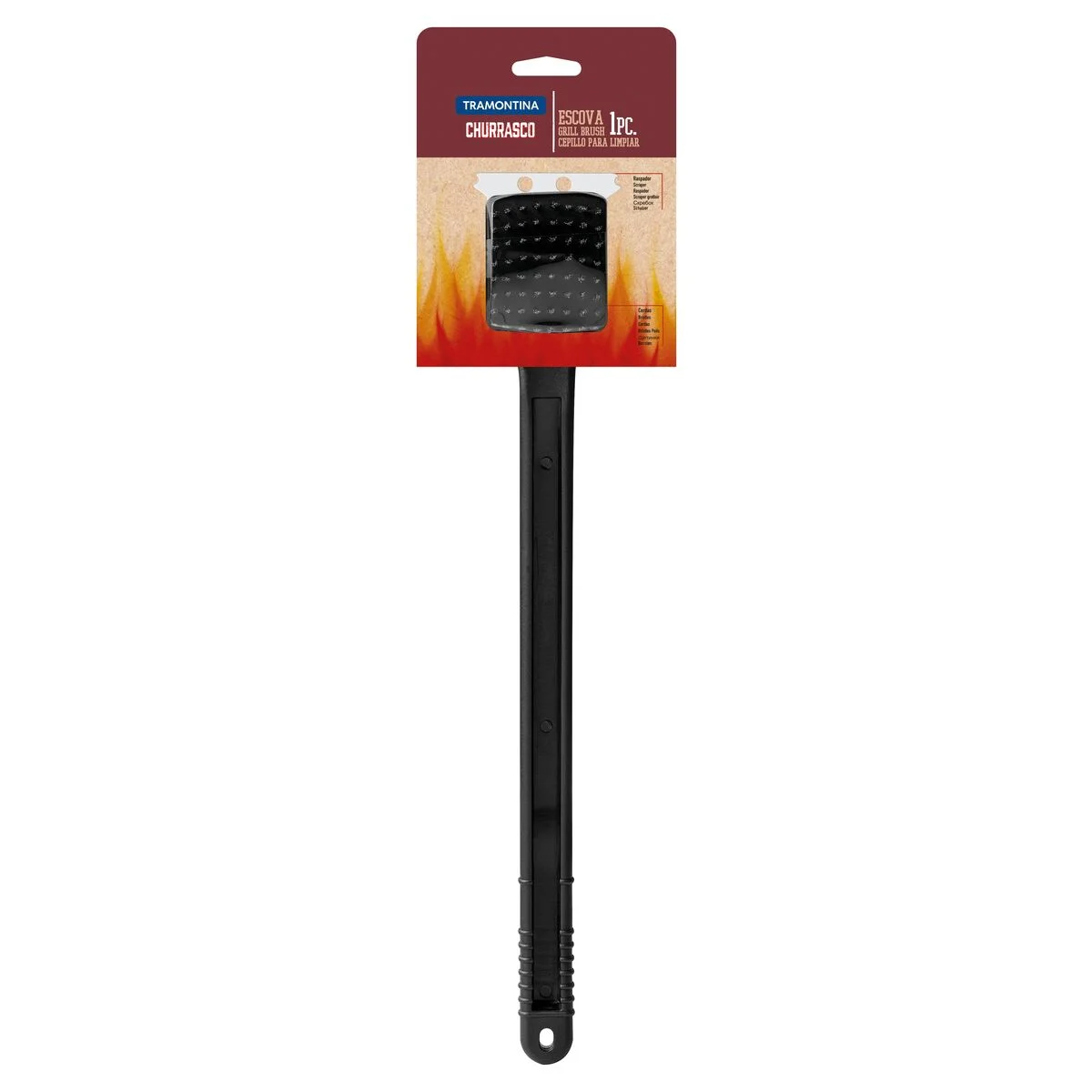 Escova Tramontina Churrasco com Cerdas em Aço Inox e Cabo de Polipropileno Preto 44 cm