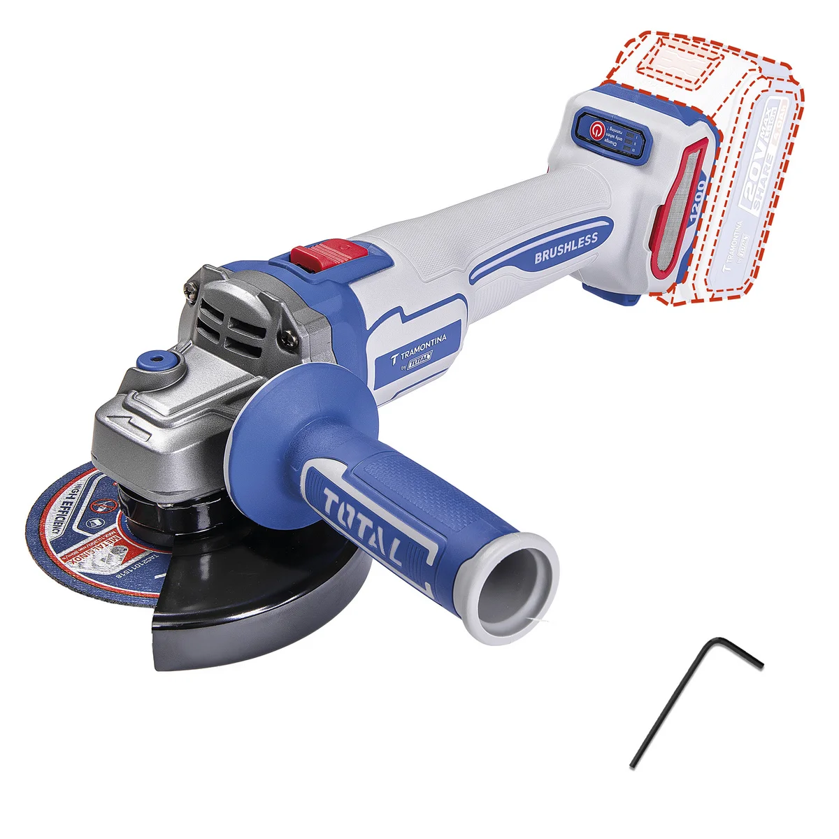 Esmerilhadeira Angular 20V 5" (125 mm) 1200W Brushless Tramontina by Total - Sem bateria e Carregador