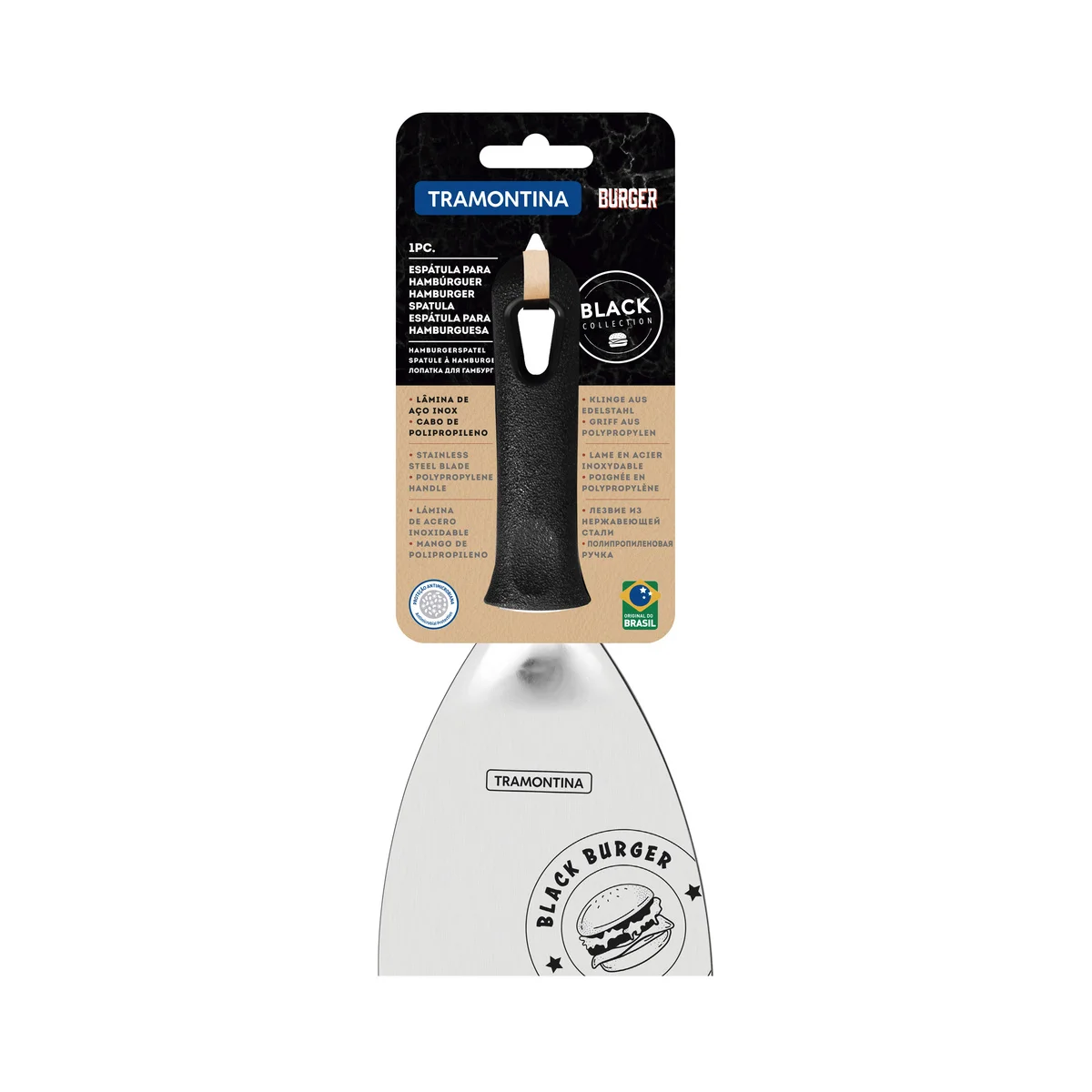 Espátula Tramontina Black Burger com Lâmina em Aço Inox e Cabo de Polipropileno Preto 4"