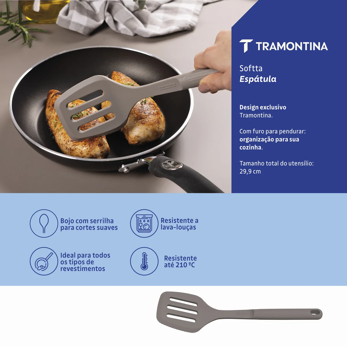 Espátula Vazada Tramontina Softta em Silicone Cinza