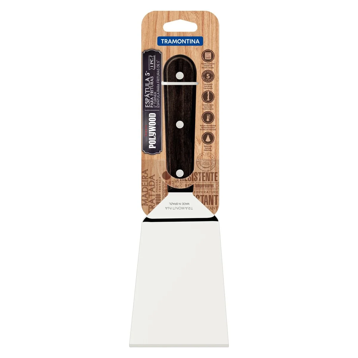 Espátula para Fritura Tramontina com Lâmina em Aço Inox e Cabo em Madeira Tratada Polywood Castanho 5"