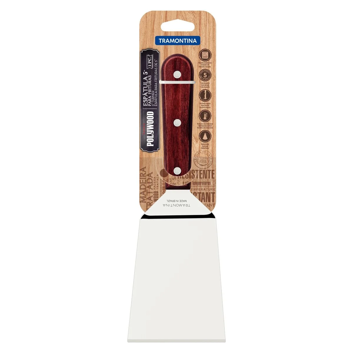 Espátula para Fritura Tramontina com Lâmina em Aço Inox e Cabo em Madeira Tratada Polywood Vermelho 5"