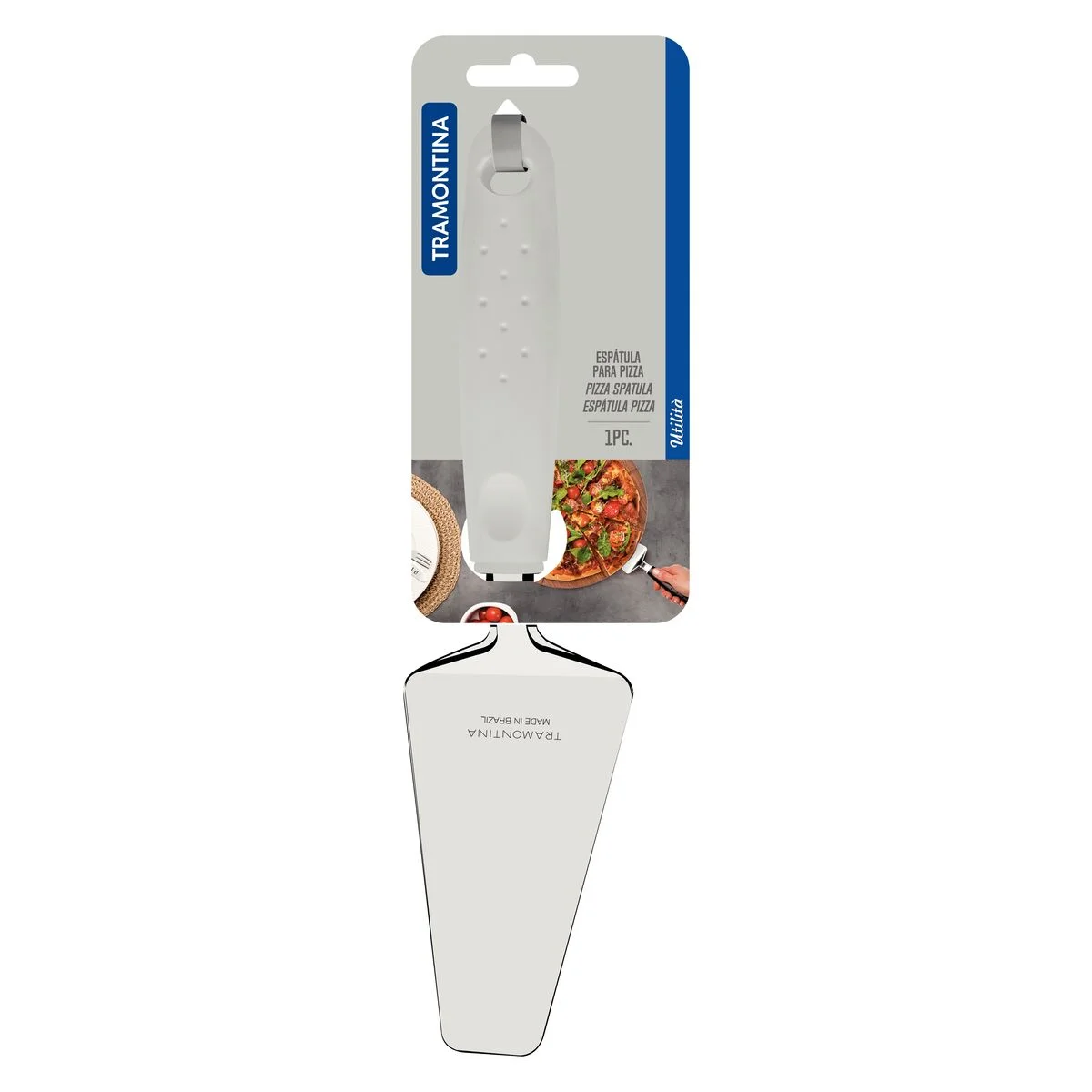 Espátula para Pizza Tramontina Utilità em Aço Inox com Cabo de Polipropileno Branco