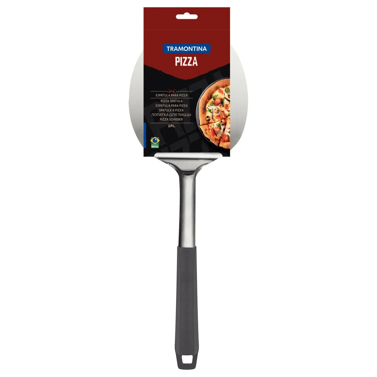 Espátula para Pizza Tramontina com Lâmina em Aço Inox e Cabo de Polipropileno Cinza