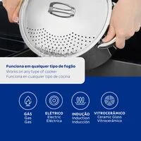 Espagueteira Tramontina Solar em Aço Inox Fundo Triplo com Tampa e Alças 24 cm 7,7 L