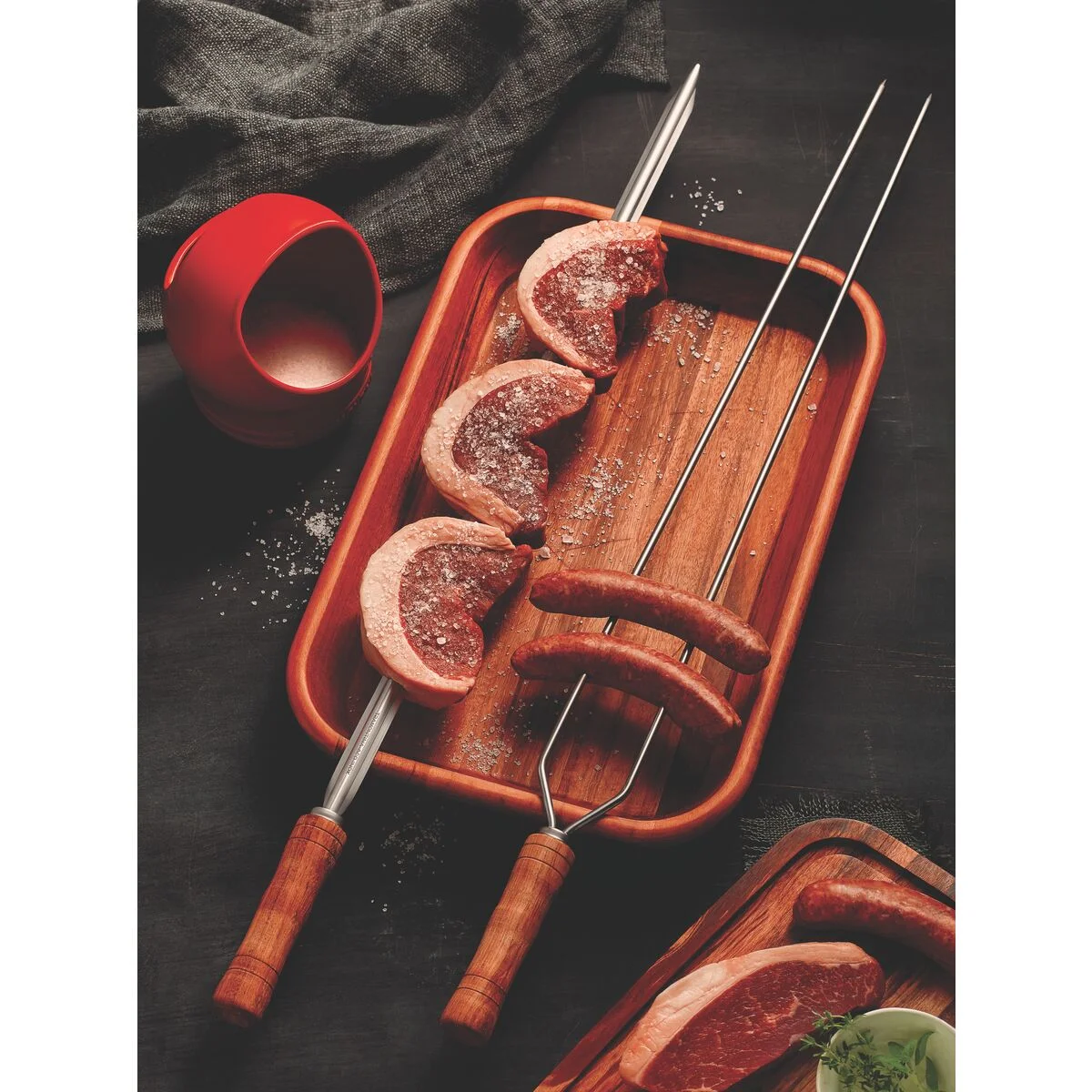 Espeto Duplo para Churrasco Tramontina com Lâmina em Aço Inox e Cabo de Madeira 85 cm
