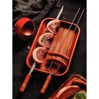 Espeto Duplo para Churrasco Tramontina com Lâmina em Aço Inox e Cabo de Madeira 85 cm